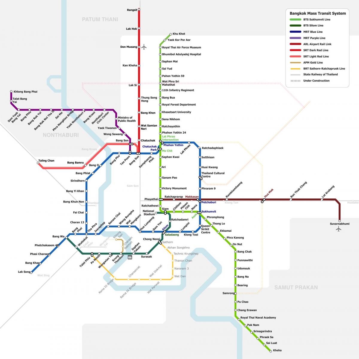 Bangkok (Krung Thep) metro stations kaart